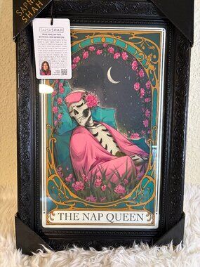 Sapna Shah The Nap Queen Skeleton Tarot Framed Wall Art Gothic 12x18 NWT